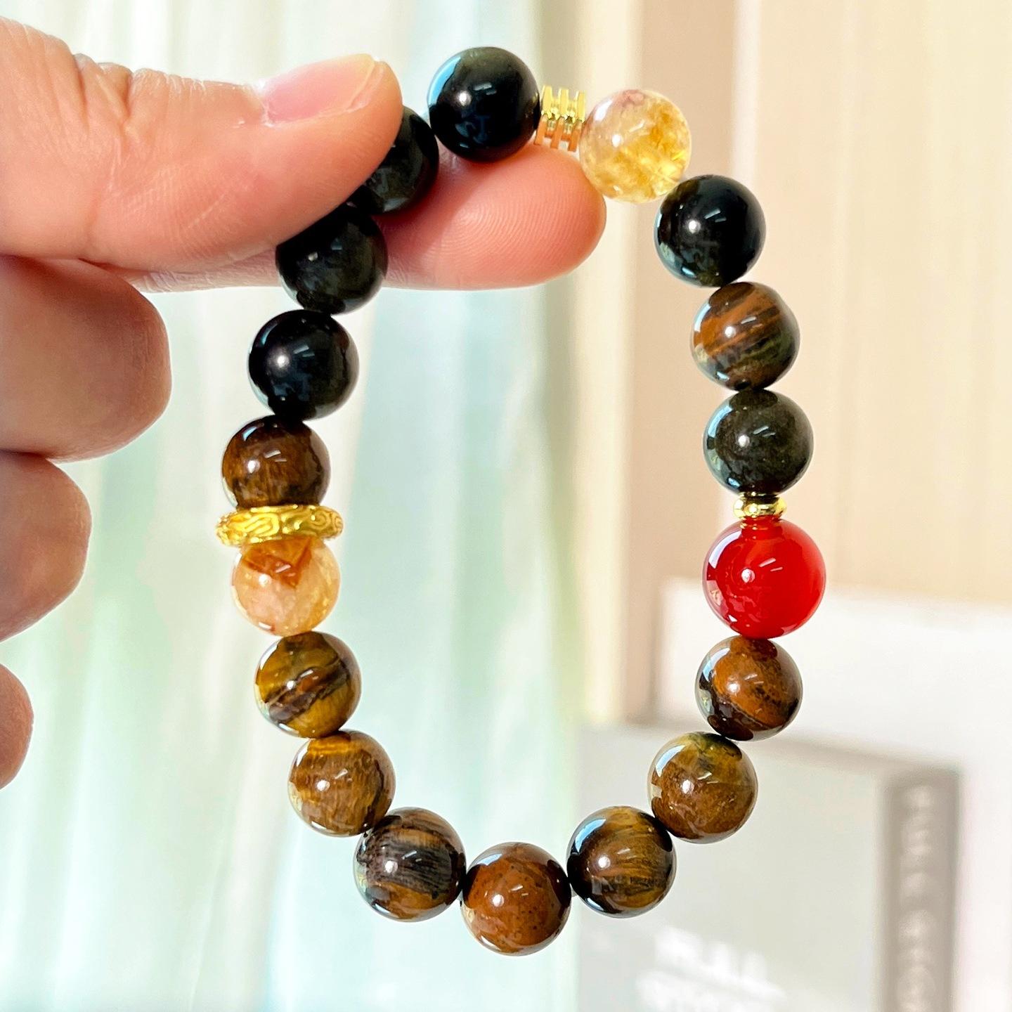 

Natural Chalcedony Obsidian Tiger S Eye Citrine Design Bracelet