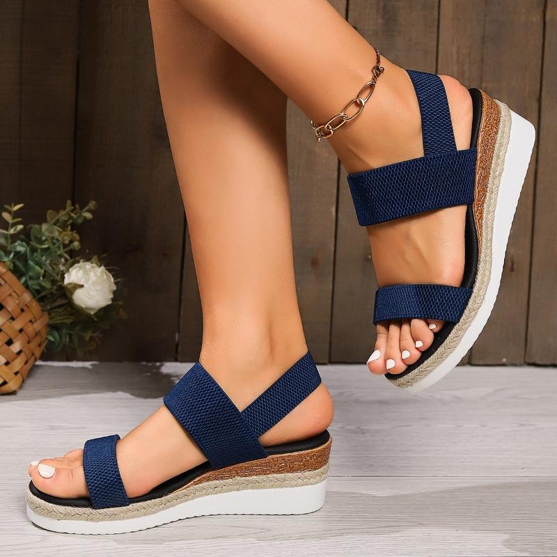 Women's Wide Width Platform Sandals, Peep-Toe Elastic Slip-On Wedges, Summer Wholesale Slippers In Stock