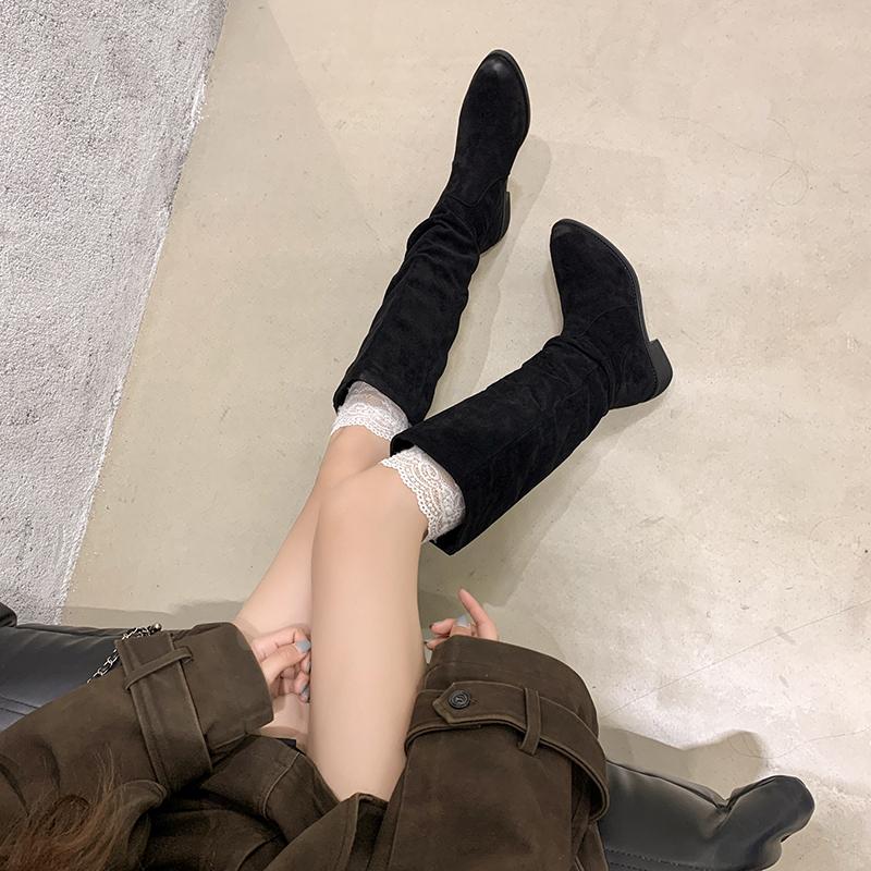 Fashion Women Knee High Boots Autumn Winter Female Shoes Fashion Female Slip-on Folds Low Heel Round Toe Flat Long Boots Botas De Mujer