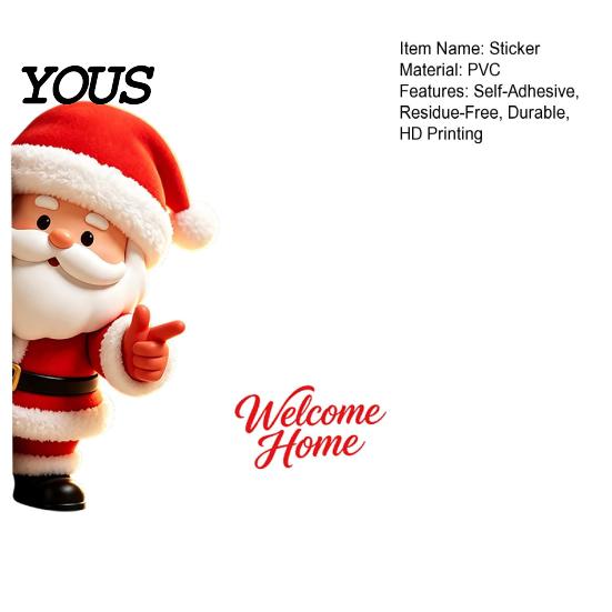 Indoor Christmas Ornaments Wall Decal, 3D Santa Welcome Home Sticker, Self-Adhesive Claus Pattern Decor for Front Door Entryway Hallway Decoration