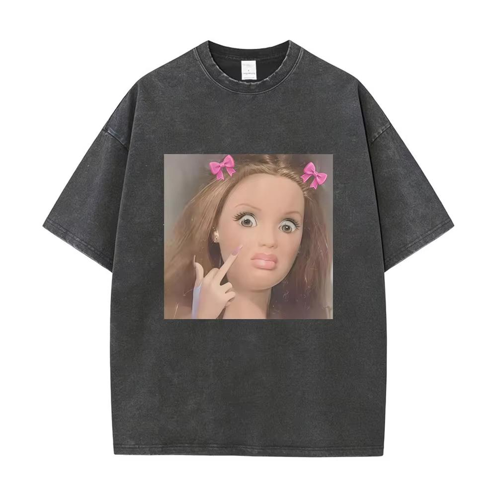 

Washed Vintage Doll Face Funny Meme Washed Tshirt Men Women Casual Humor T Shirt Oversized Short Sleeve Tshirts Yk Streetwear 2XL