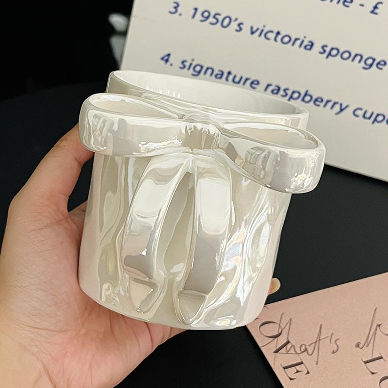 Korean Style Bow Handle Coffee Mug – Aesthetic Water Cup for Women and Girls
