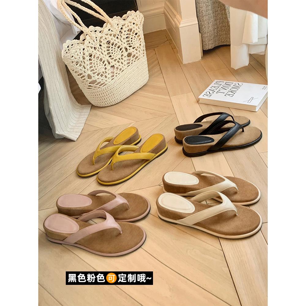 French Slope Heel Flip-Flops Women'S Summer Outer Wear Holiday Style Beach Sandals Flat Bottom Heightening Toe Sandals With Skirt