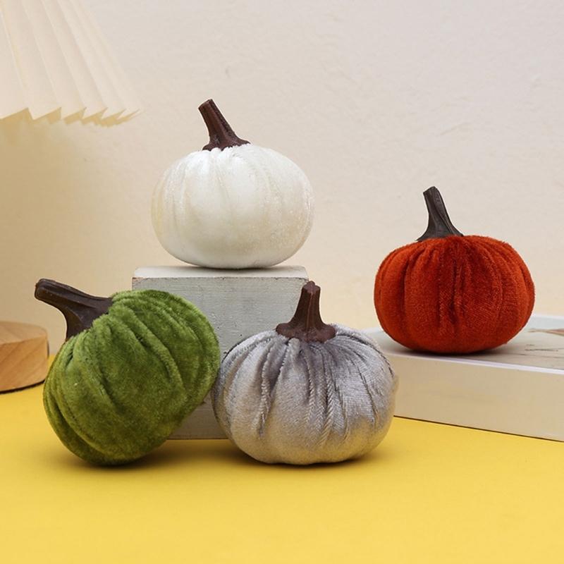 Velvety Pumpkin Decoration Fall Harvest Festival Home Office Display Accessories Dinning Table Centerpieces