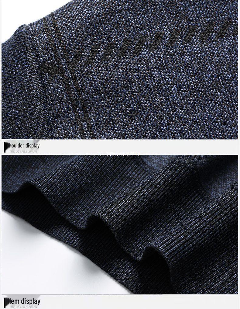 Warmer Herren-Pullover mit Karomuster und Plus-Samt für mittleres und älteres Alter (50er-60er Jahre) - Herbst/Winter Rundhals Basisschicht