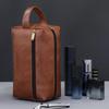 Men Leather Travel Business Shaving Cosmetic Pouch Strorage Bag Portable Toiletry Bag Large Capacity Organizer Handheld Toiletry Kits