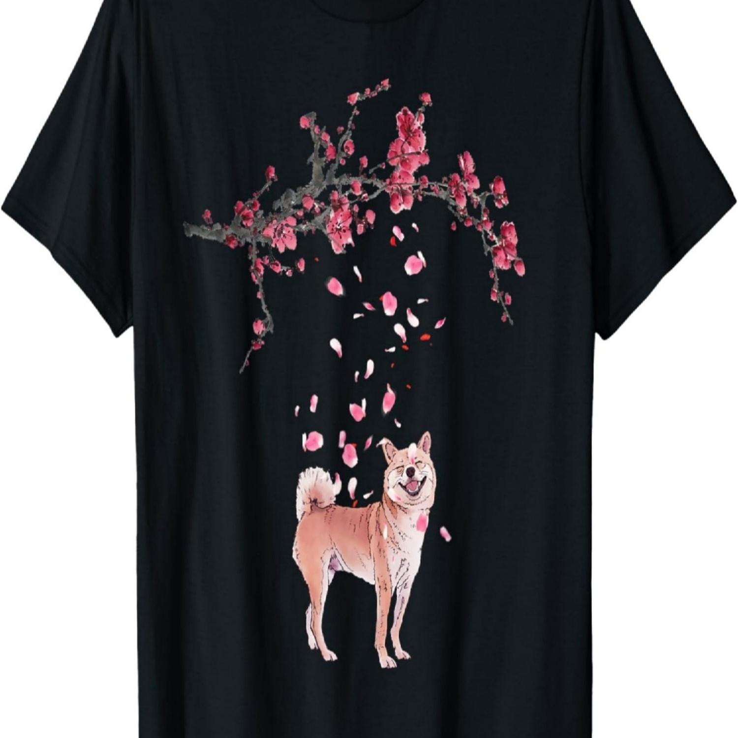 Shiba Inu Cherry Blossom Art Gift T-Shirt S