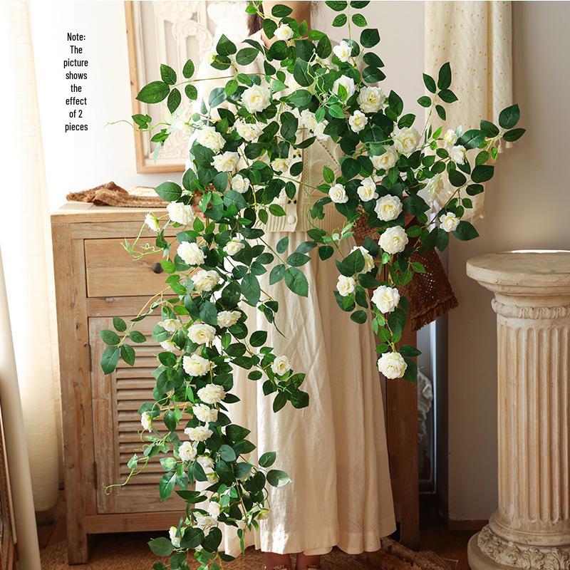 Artificial Rose Vine Wall Decor for Air Conditioner Pipes