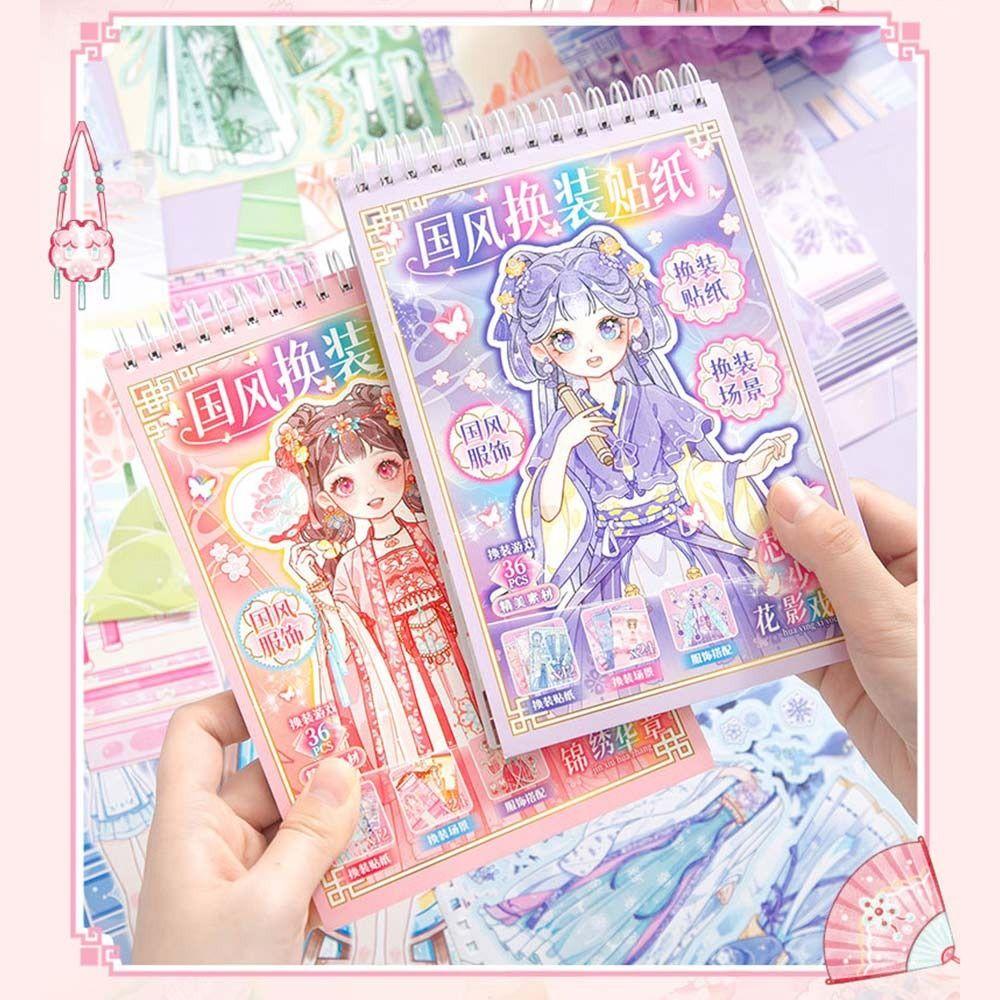 Chinese Style Girl Dress-up Sticker DIY Little Girl Stickers Toy Gifts Cartoon Sticker Book