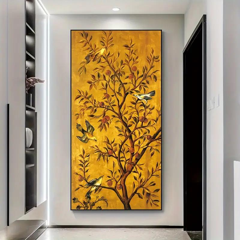 Unframed Canvas Poster, Modern Art, Birds Singing And Flowers Fragrant Wall Art, Ideal Gift For Bedroom Living Room Corridor