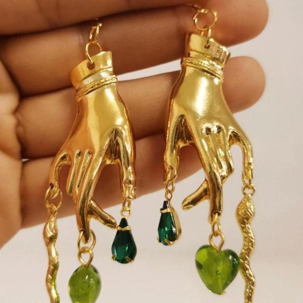 Ancient Egyptian Golden Hand Snake Earrings - Unique & Aesthetic Jewelry