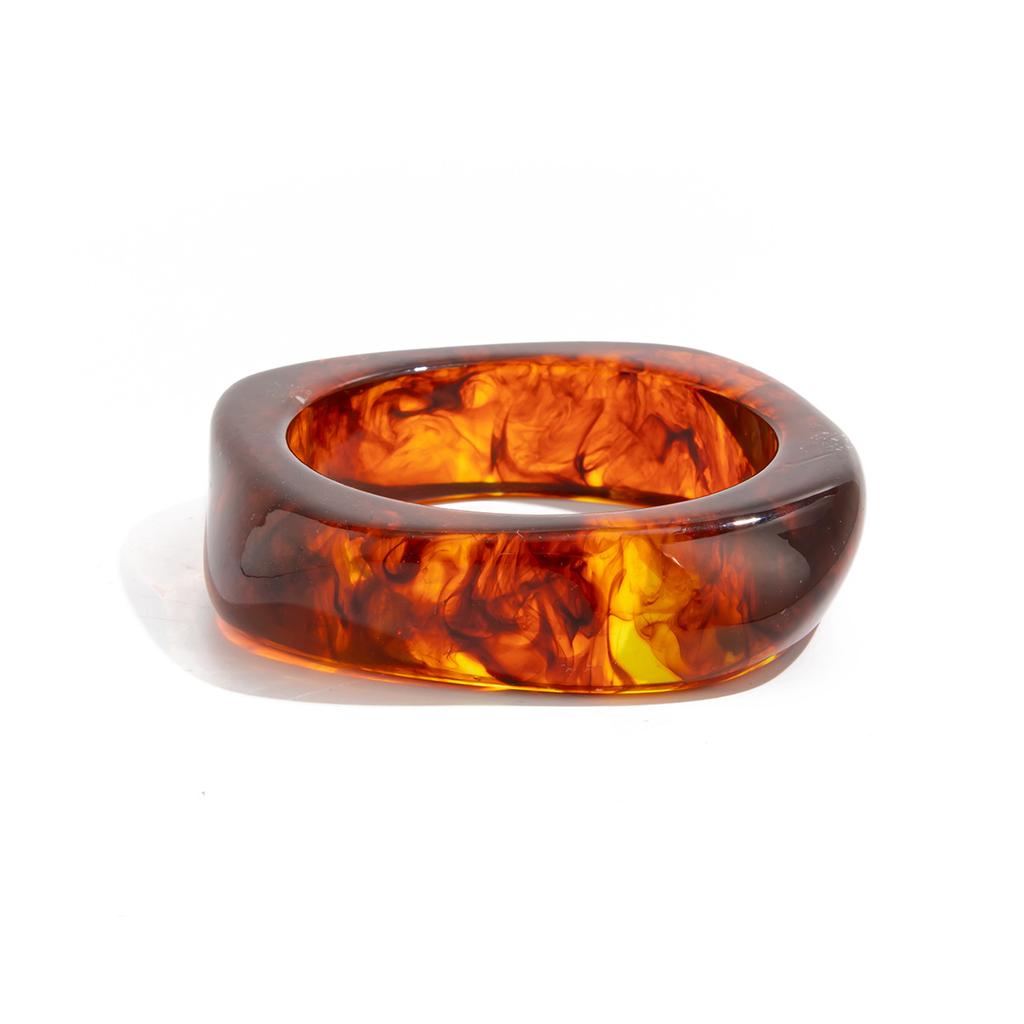 Irregular Coffee Resin Patchwork Smudge Wide Bracelet Autumn Winter Sweater Metal Bangle for Women Girl Vintage Trendy Jewelry