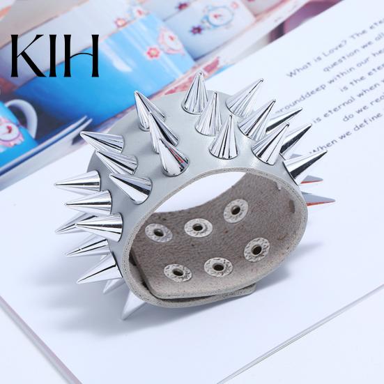 Punk Men Women Faux Leather Multiple Spikes Bracelet Bangle Jewelry Wrist Decor