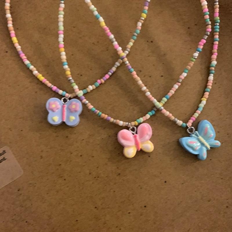 Butterfly Beaded Necklaces Butterfly Choker Pendant Necklace Beaded Choker Resin Material Perfect Gift for Girl Children