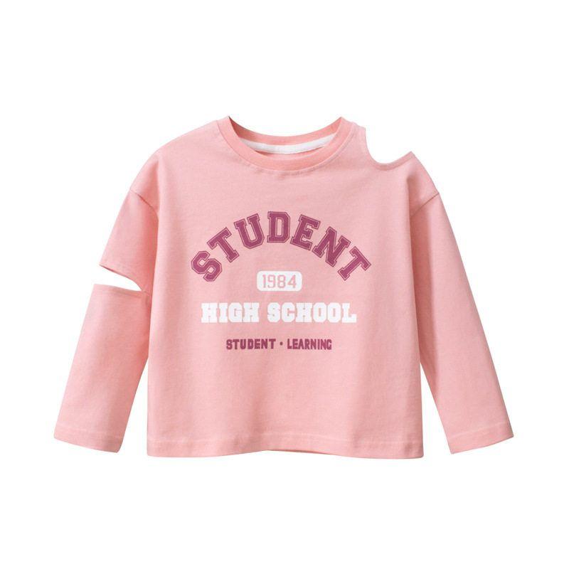 27home round Neck off-Shoulder Top Letter Long Sleeve T-shirt