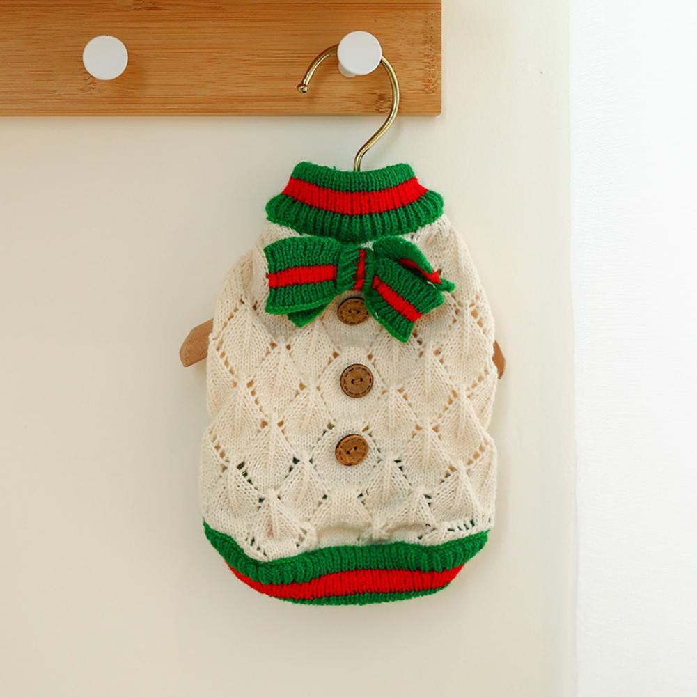 Hundepullover für Weihnachten Haustier Katze Winter Strickwaren Warme Kleidung mit Fliege Bequemes Feiertagskostüm für Kleine Hunde Katzen
