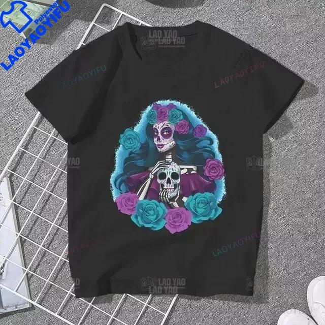 Skull Day Of The Dead Graphic T Shirts Skeleton Unisex Tshirts Mexican Heritage Flowers Black Tops Casual Kawaii Funny Clothes