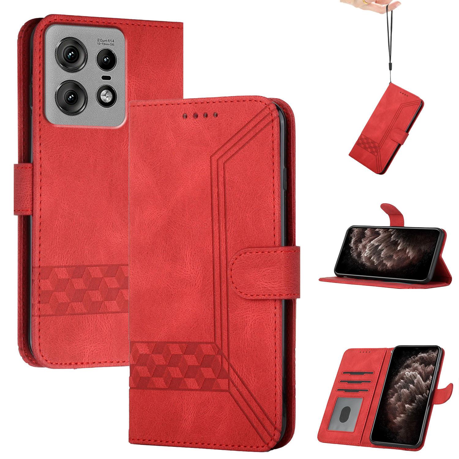 

YX0010 Series for Motorola Edge 50 Pro 5G Case Leather Phone Cover Rhombus Lines Imprint Red