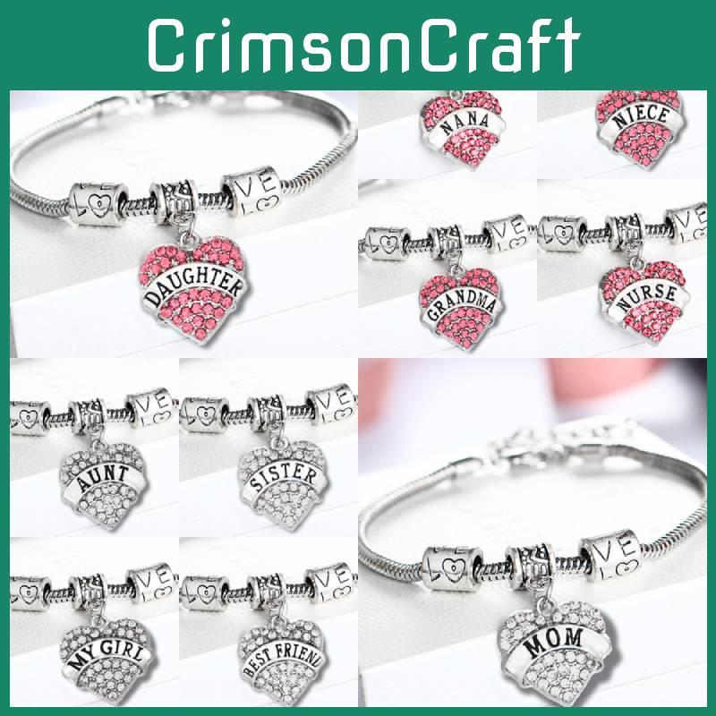 Stylish Heart Shaped Family Member Bracelet With Rhinestone Accents For Special Occasions