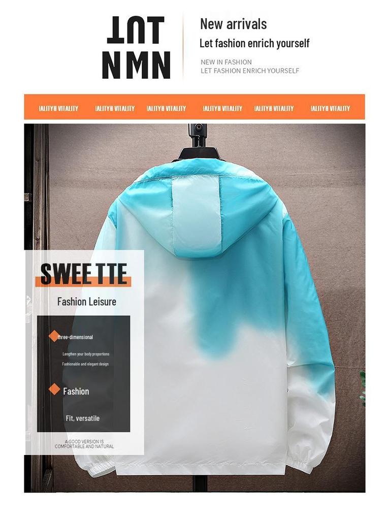 Men's Gradient Print Hooded Sun Protection Jacket - Trendy Summer Long Sleeve Outerwear