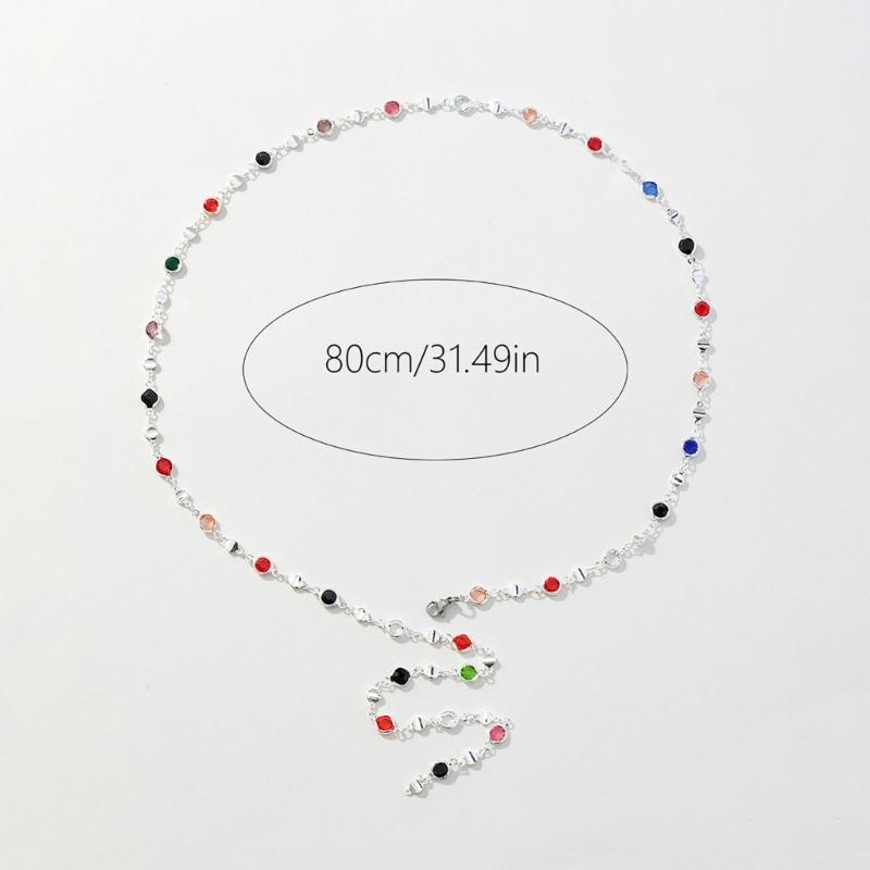 Colorful Crystal Necklace Rhinestones Long Y-Shaped Neckchain Bohemian Clavicle Chain Fashion Accessory for Women