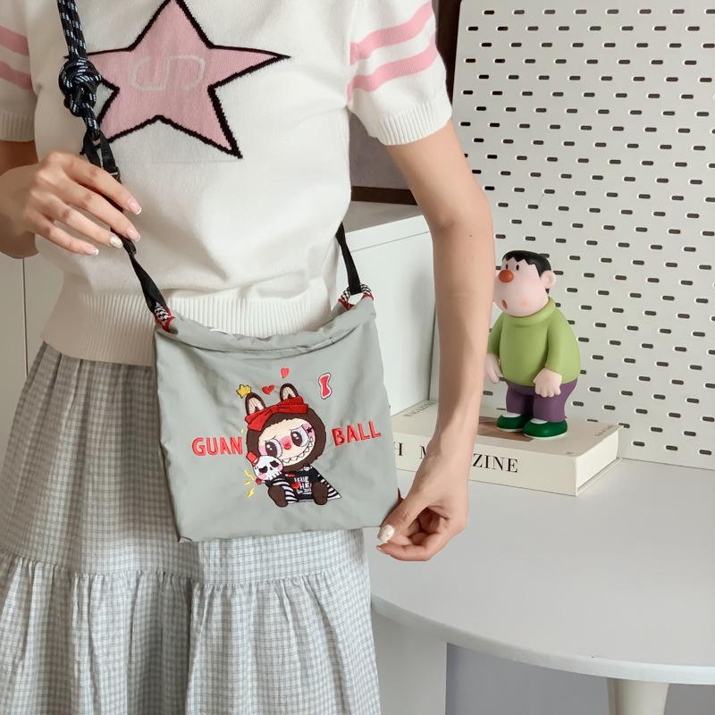 Summer cartoon style labubu embroidered small square bag cute versatile fashion shoulder crossbody bag CLE
