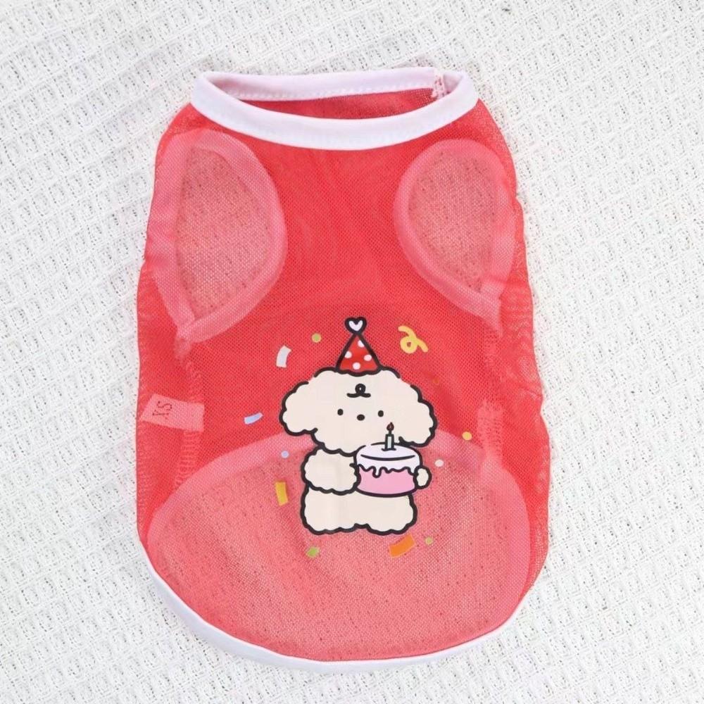 

New Polyester Dog Mesh Vest Cute Dog Pattern Thin Puppy T-shirts Breathable Multi-size Pet Beach Clothing Pet Apparel L красный