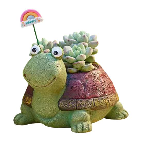 Flowerpot Colorful Turtle Shape Resin Planter Cartoon Style Indoor Outdoor Decorative Gardening Container
