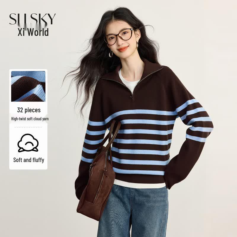 Women s Striped Knit Polo Sweater S