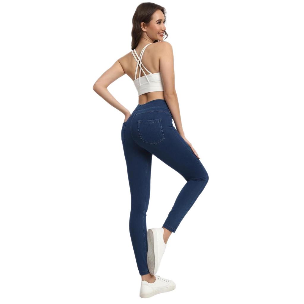 European & American Style High-Waisted Pocket Denim Yoga Pants