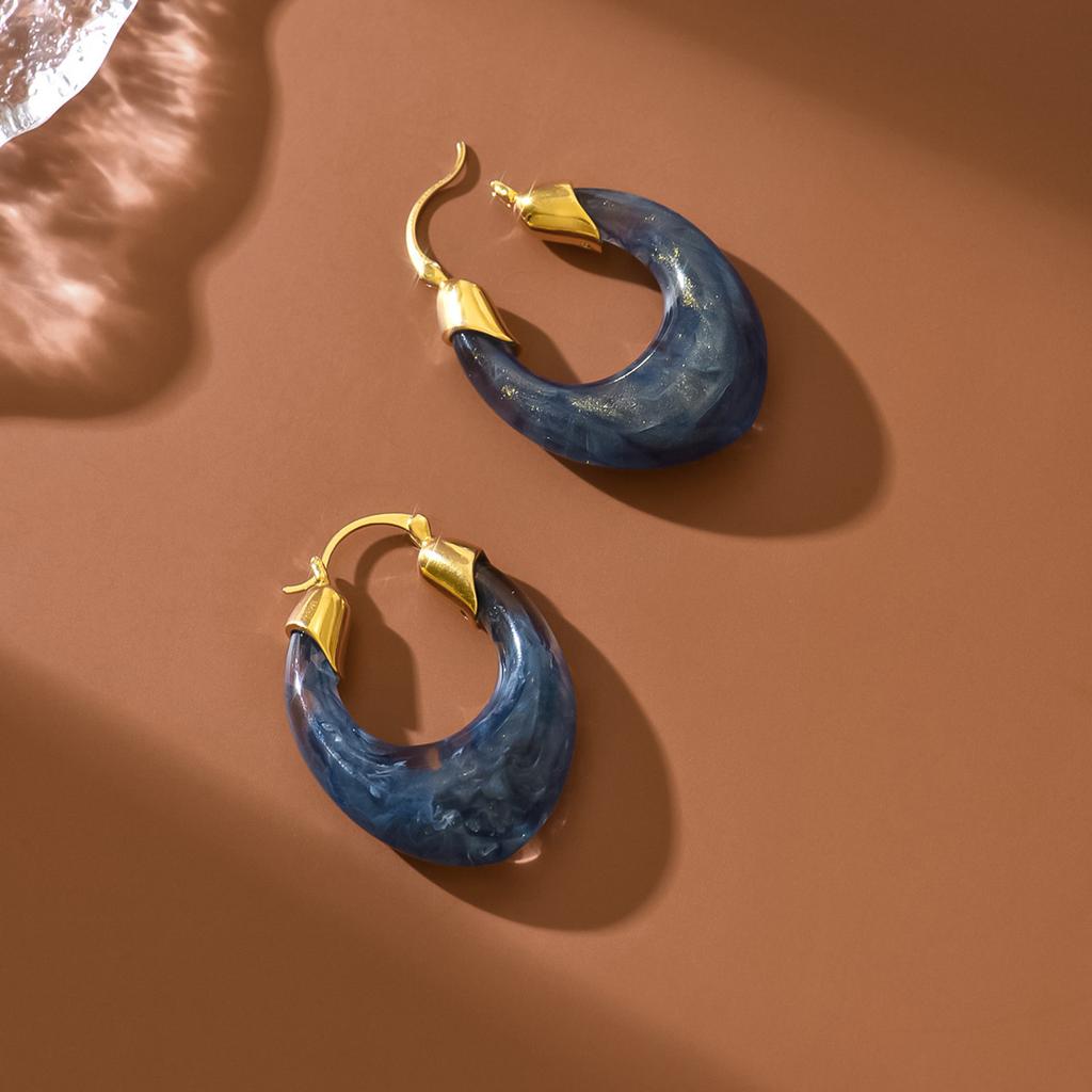 14K Real Gold Electroplating, Autumn And Winter Retro Transparent Resin Earrings, Circles, Geometric Earrings, Light Luxury High-End Earrings, Women'S