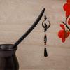 Vintage Chinese Wooden Tassel Hairpin and Crescent Bead Hanfu Earrings