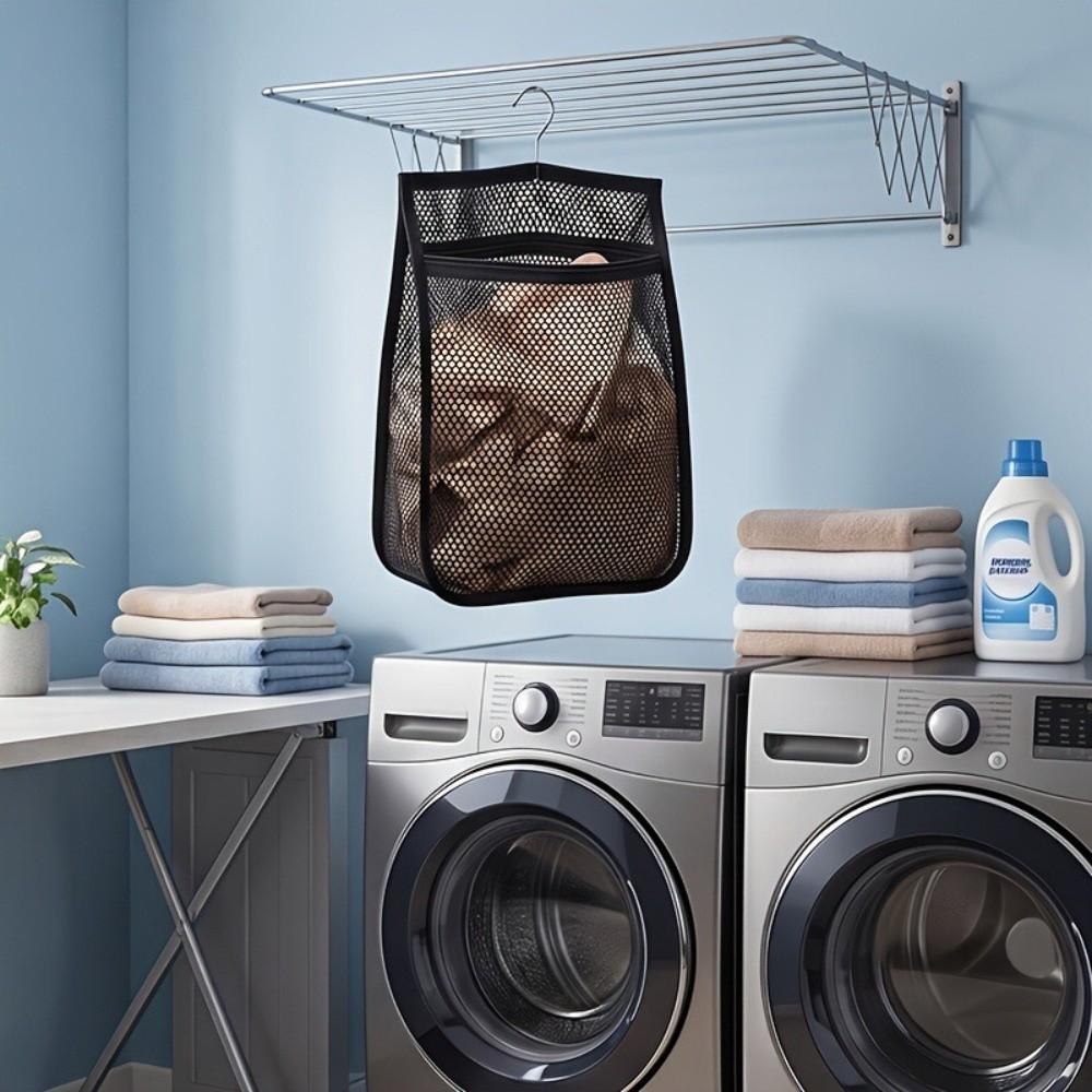 Large Capacity Clothespin Storage Bag Black Mesh Hanging Bag Home Storage Use