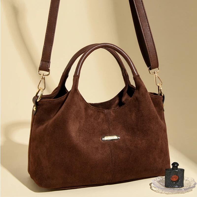 2025 New Large Capacity Suede Frosted Women's Handbag Retro Mom Bag Single Shoulder Crossbag Casual Simple Top-Handle Tote