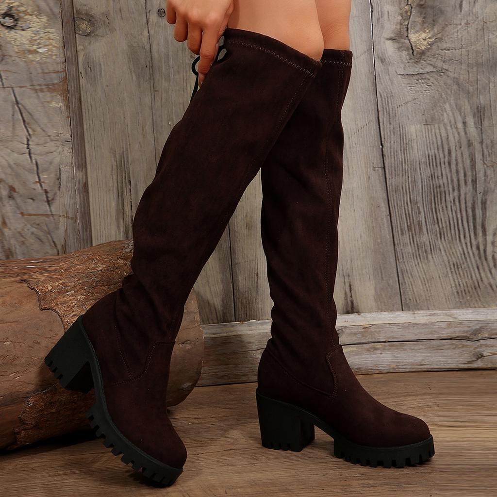 Leopard Women Casual Comfortable Round Toe High Boots Knee High Fashion Chunky Winter  Trend Designer Boots Shoes for Women