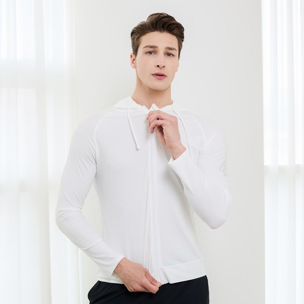 Beijigelleu Unisex Loose Fit Zip-Up Rash Guard White Bem-X918H