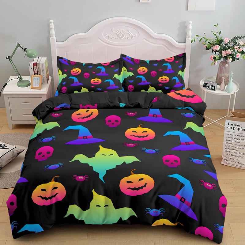 Comforter Halloween Bedding Set Cartoon Pumpkin Twin Queen Microfiber Horror Theme Comforter For Girls Boys Room Decor