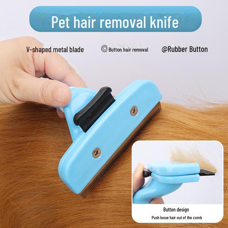 Blue and White Series Pet Grooming Comb Set: Detangling Knife, Fluffy Comb, Button Comb
