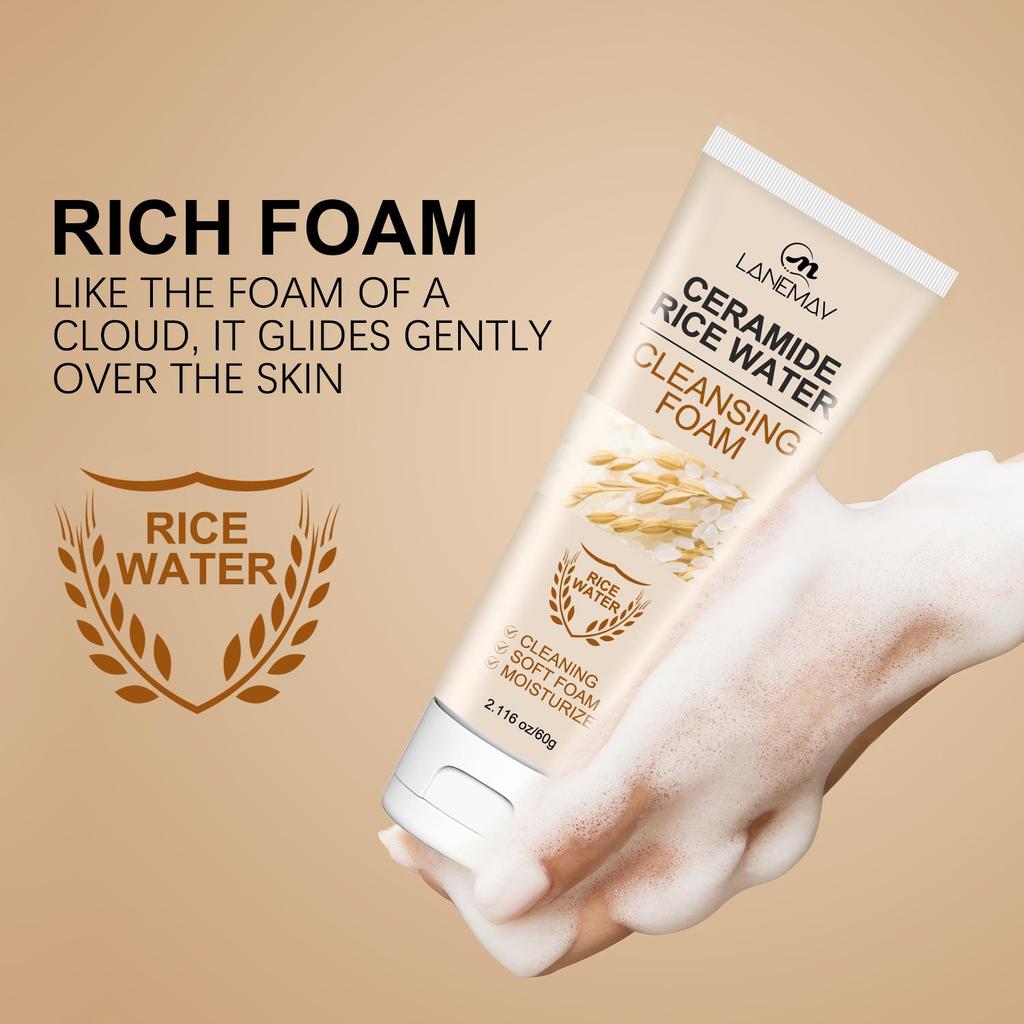 Ceramide Rice Water Cleansing Foam-Moisturize the Skin and Provide moisture-Gently Cleanses the Skin & Removes Excess Oil