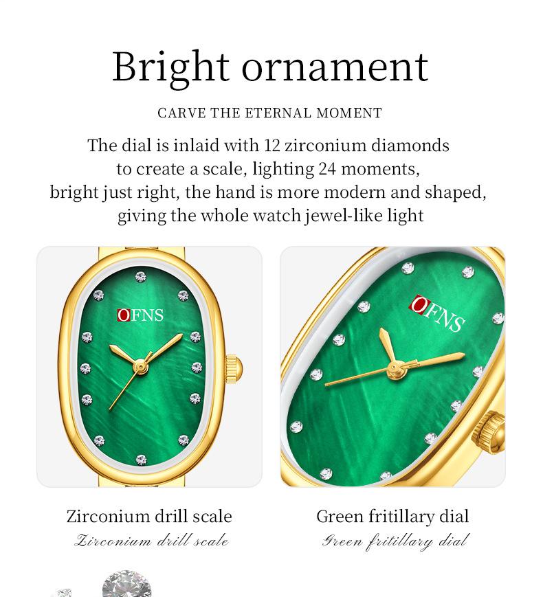Fashion Ofns Women's Fashion Luxury Pearl Mother Of Dial Diamond Dot Oval Quartz Waterproof Light Dress Watch For Girlfriend Gif