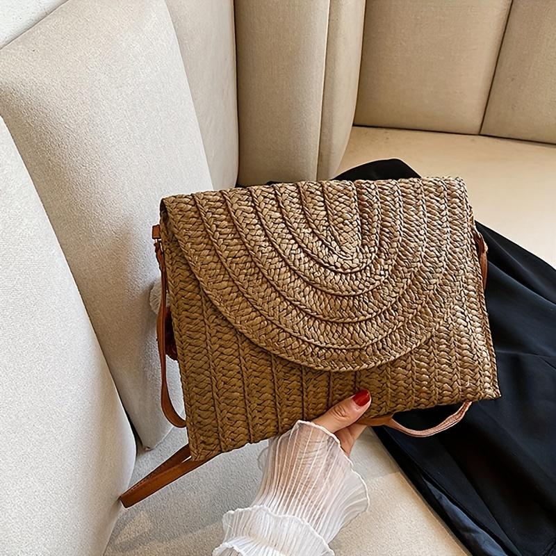Summer Beach Handmade Straw Woven Clutch Elegant Women'S Casual Shoulder Crossbody Bag With Detachable Shoulder Belt