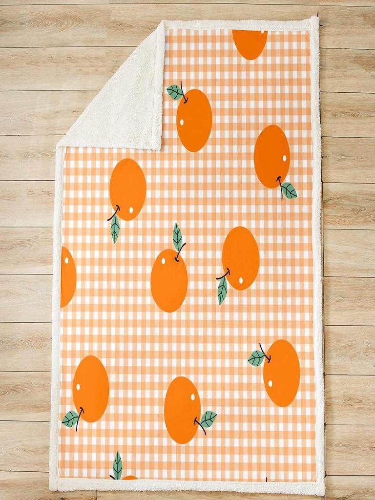 Persimmon Throw Cartoon Fruit Blanket with Orange Stripes Soft Warm Fleece for Bed or Couch  Lightweight for Kids Adults x Inche