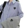Japanese Heart Embroidered Striped Slim Fit Lapel Shirt - Versatile Long Sleeve for Spring & Autumn