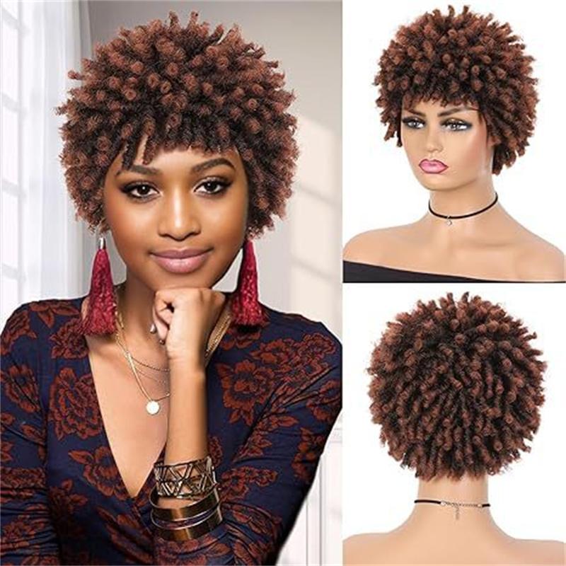 Peruca Sintética Trançada para Mulheres Locs Crochê Cabelo Twist Curto Afro Senhoras Dreadlock Castanho Claro Diário Cacheado Cool Girls