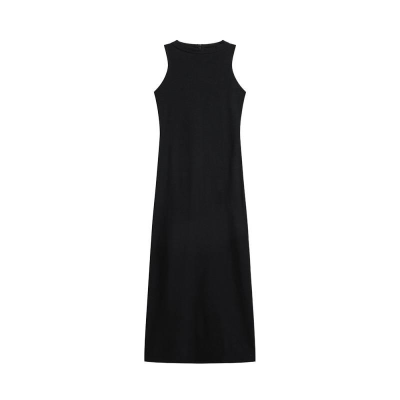 2026 Spring/Summer High-Neck Sleeveless Slim Fit Elegant Back Slit Maxi Dress for Women