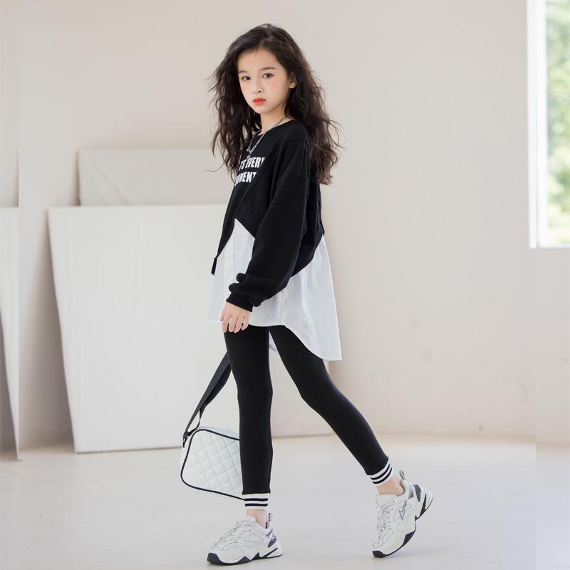 Lányok koreai stílusú aszimmetrikus pulóverkészlet – 2024 tavaszi/őszi kétrészes divatos gyerekeknek