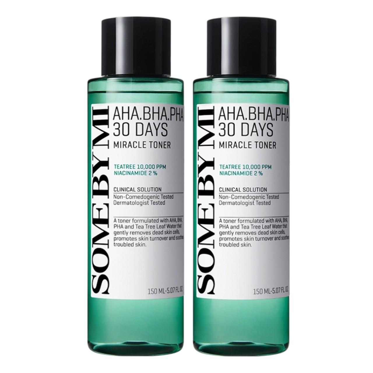 SOME BY MI AHA BHA PHA 30 Days Miracle Toner - Exfoliating & Acne-Clearing Tea Tree Toner - 150ml x 2ea Duo Set
