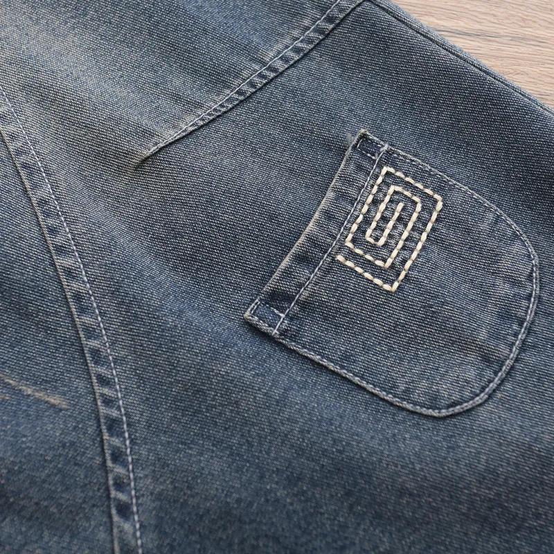 Embroidered Pockets Korean Version of Loose Large Size Covering Meat Retro Distressed White Autumn Denim Harem Pants