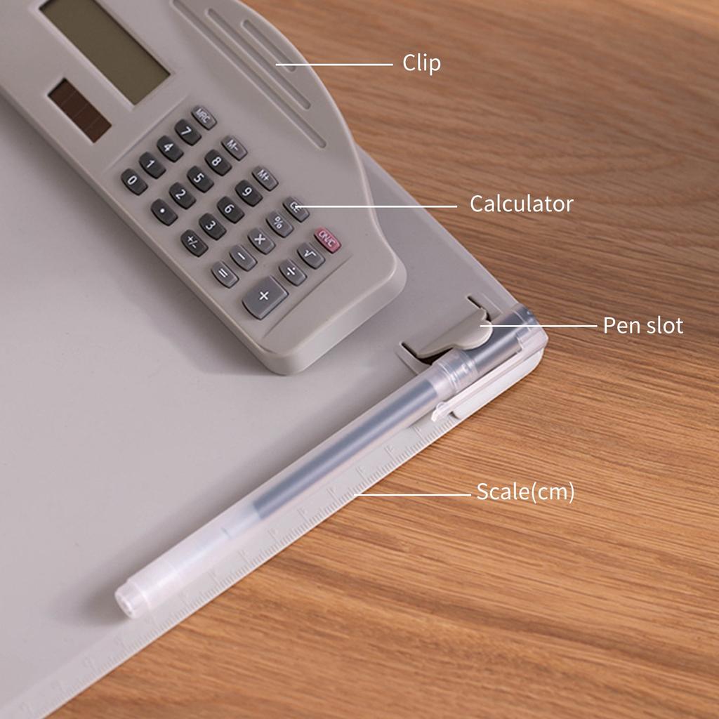 Multifunctional Clipboard with Binder Calculator Writing Pad Pen Slot & Scale for A4 Paper File Suitable for Student