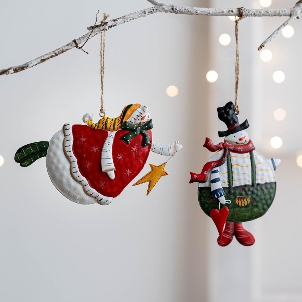 Cartoon Xmas Tree Hanging Pendant Snowman Double-sided Xmas Tree Embellishment Christmas Gift Retro Metal Christmas Decorations